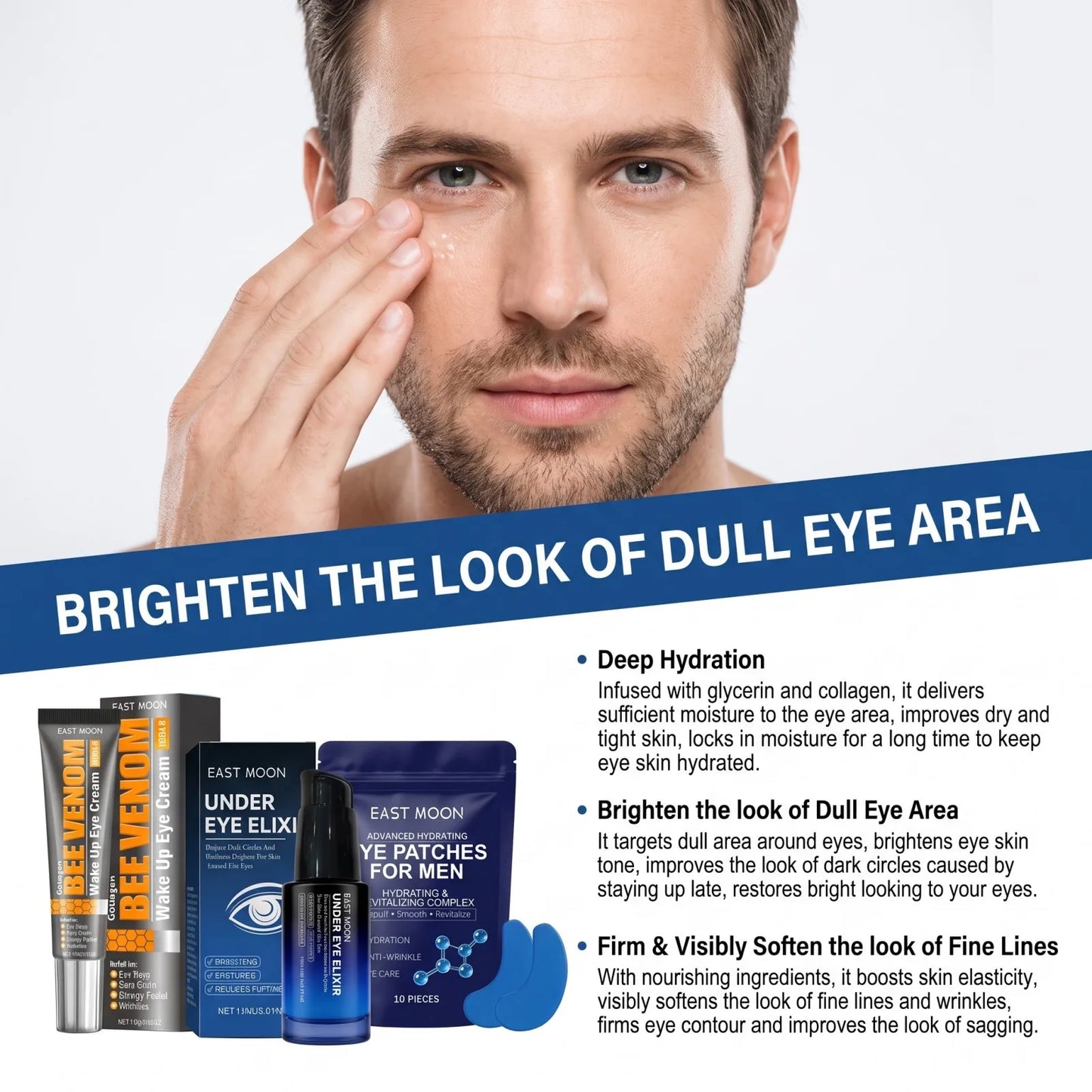 Bee Venom Eye Cream + Essence+Patches Hydrate Dry Eye Skin Reduce Dark Spot Fade Fine Line Firm Eye Contour Fast Absorb Eye Firm