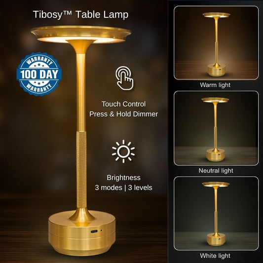 Tibosy table lamp product features - 100 day guarantee and touch control