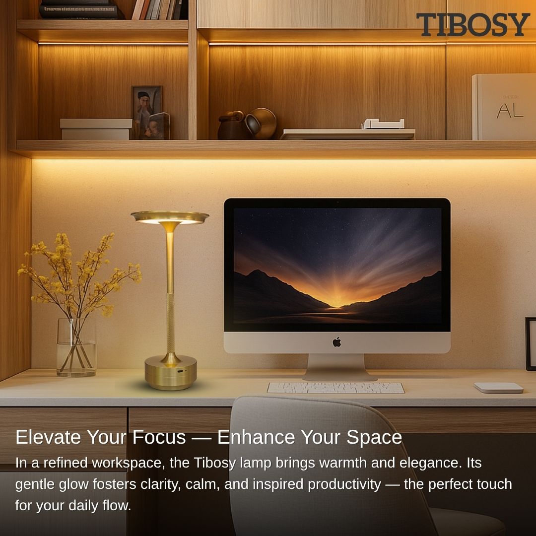 Home office setup with Tibosy table lamp lighting