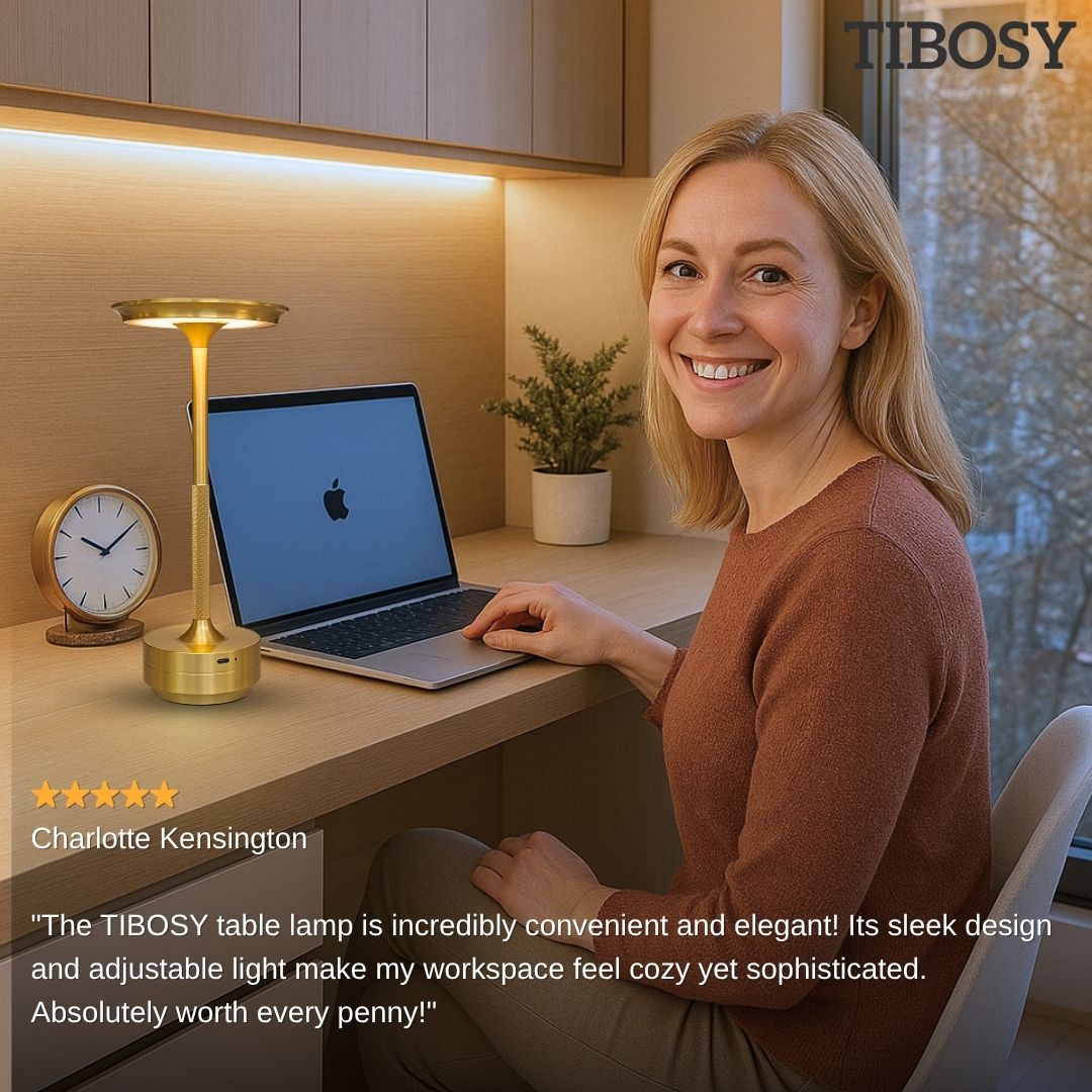 Woman working at desk with table lamp illumination