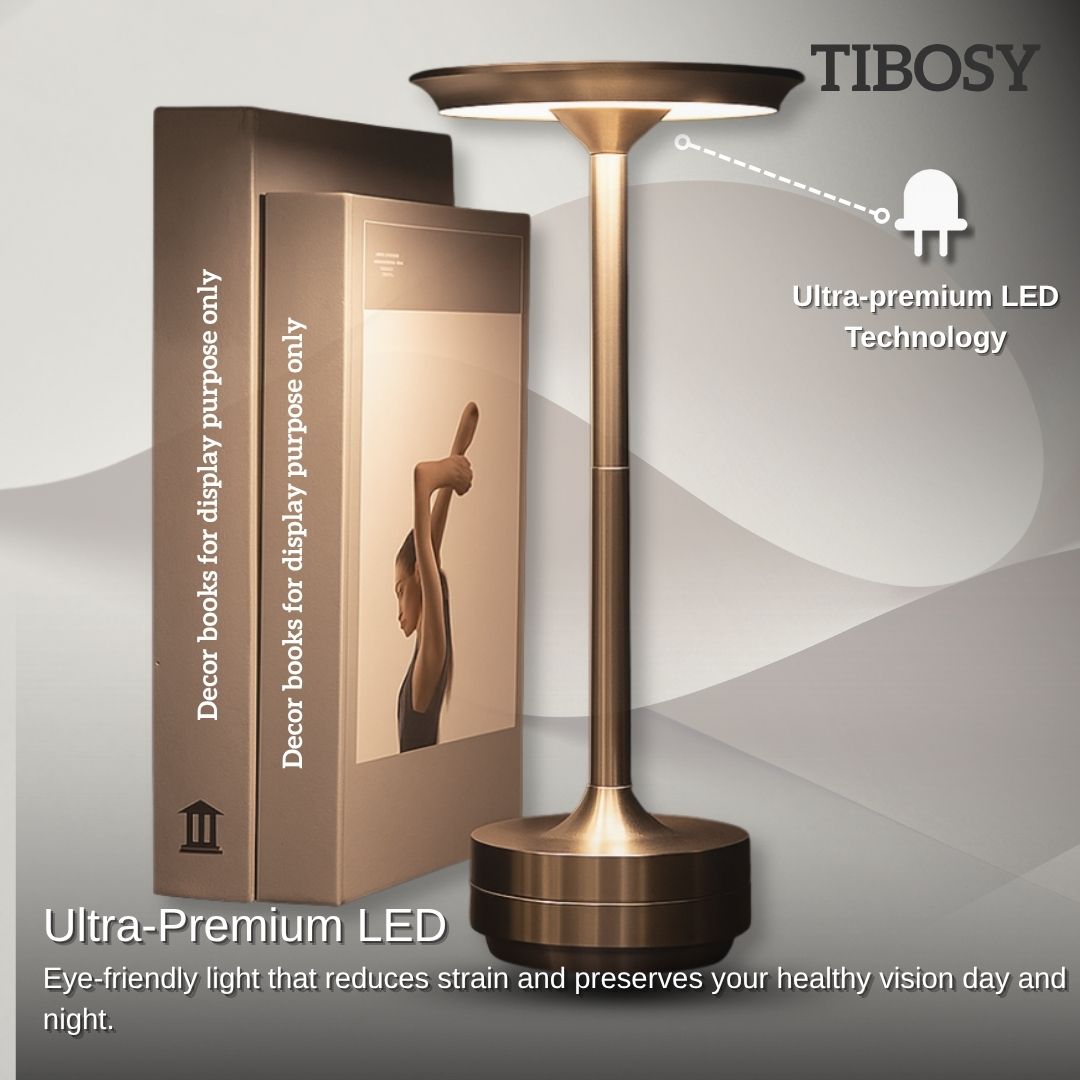 Table lamp illuminating modern bedroom with warm light