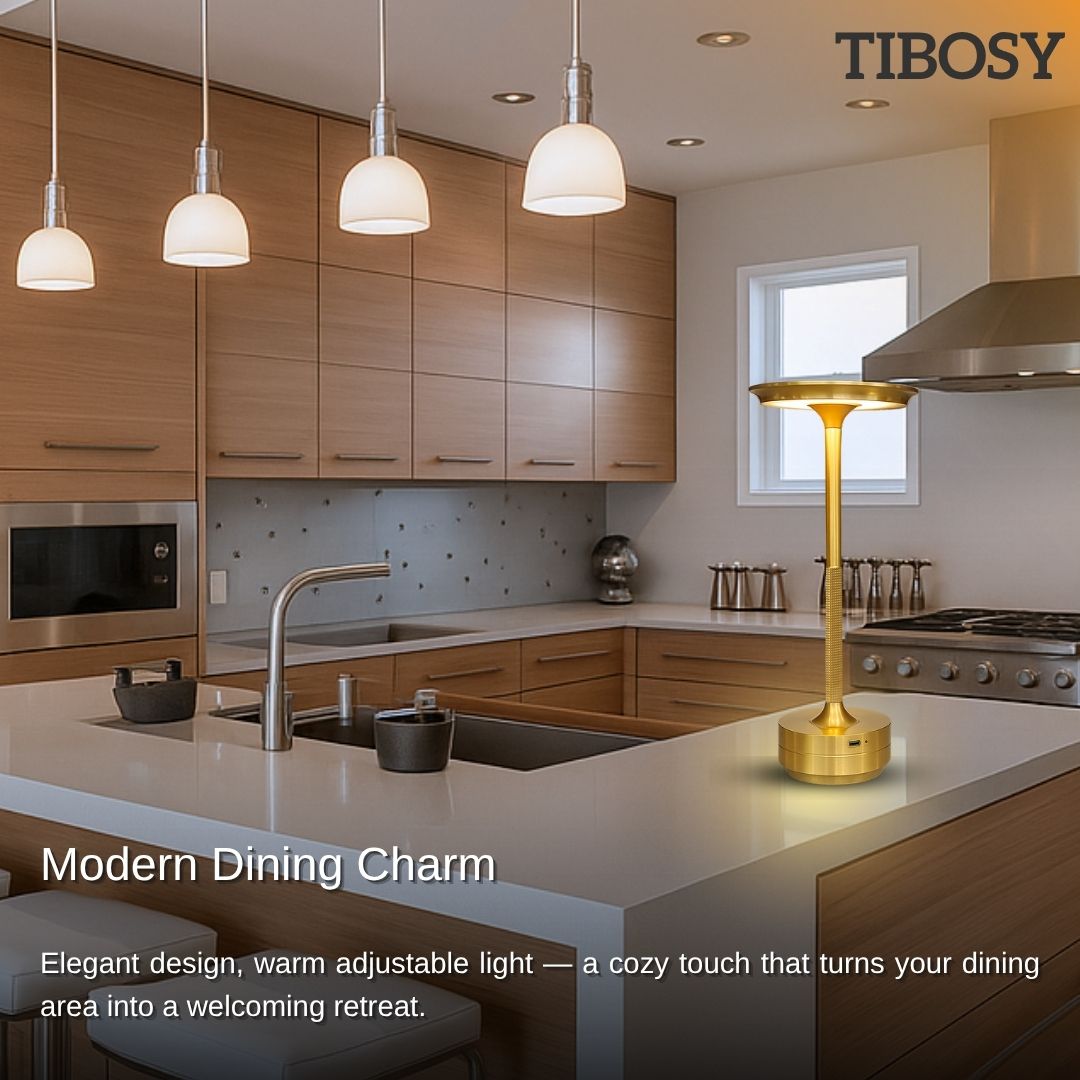 Modern dining area with table lamp accent lighting